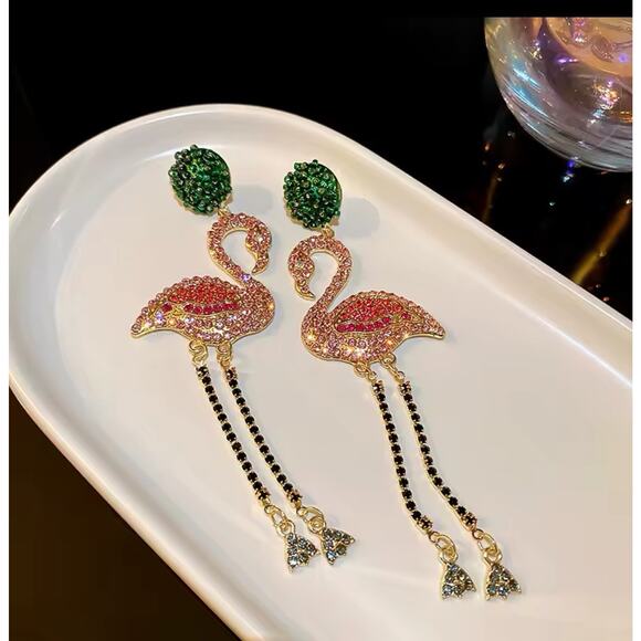 Unbranded Jewelry - Pink Flamingo Earrings Rhinestones‎ Dangle Beaded New